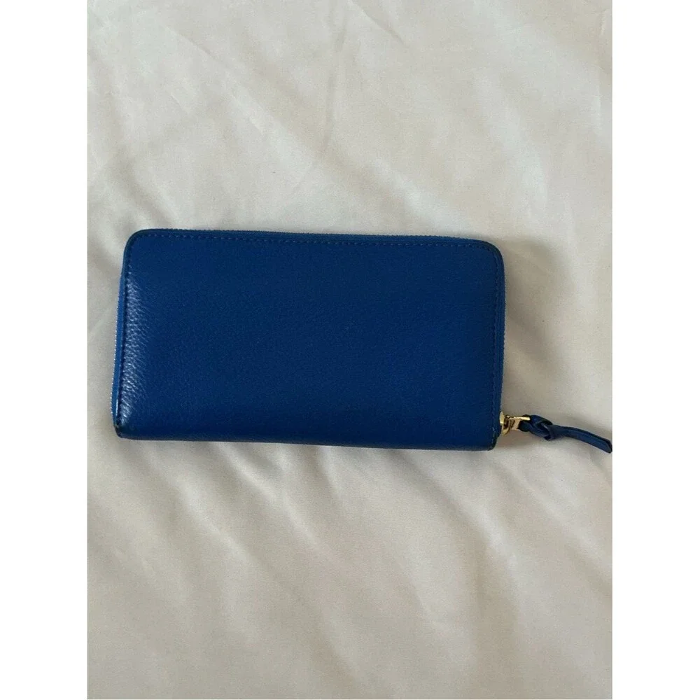 Tory Burch Cobalt Blue Zip-Around Wallet with Gold Logo